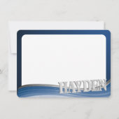 Steel Wave Flat Card Vielen Dank mit Namen Einladung (Vorderseite)