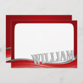 Steel Wave Red mit Name William Flat Note Mitteilungskarte (Vorne/Hinten)