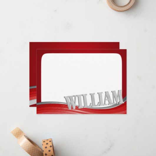 Steel Wave Red mit Name William Flat Note Mitteilungskarte (Vorderseite/Rückseite Beispiel)