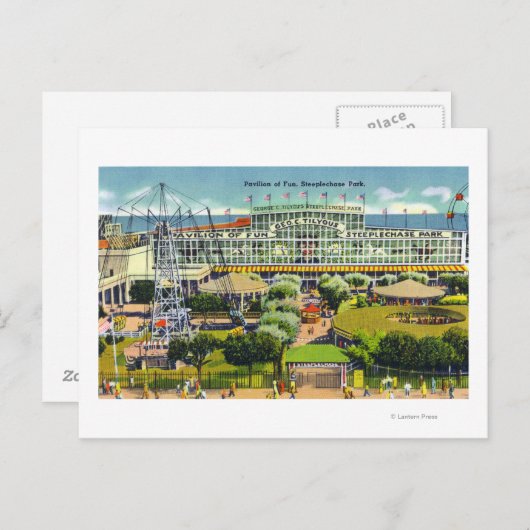 Steeplechase Park Blick auf den Pavillon des Spaß Postkarte (Vorne/Hinten)