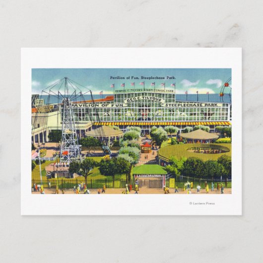 Steeplechase Park Blick auf den Pavillon des Spaß Postkarte (Vorderseite)