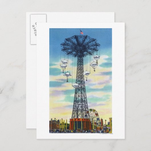 Steeplechase Park Parachute Jump Daytime Scene Postkarte (Vorne/Hinten)