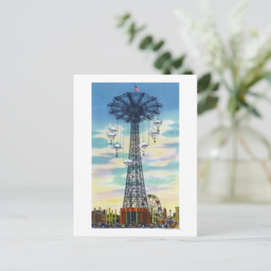 Steeplechase Park Parachute Jump Daytime Scene Postkarte (Stehend Vorderseite)