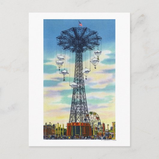 Steeplechase Park Parachute Jump Daytime Scene Postkarte (Vorderseite)