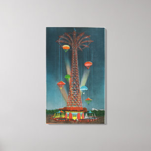 Steeplechase Park Parachute Jump View bei Nacht Leinwanddruck