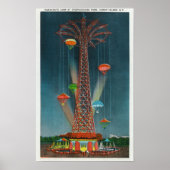 Steeplechase Park Parachute Jump View bei Nacht Poster (Vorne)