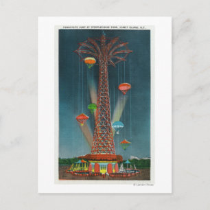 Steeplechase Park Parachute Jump View bei Nacht Postkarte