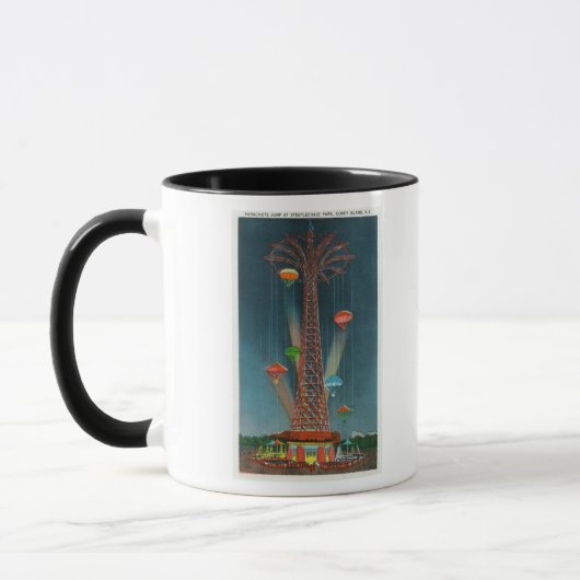 Steeplechase Park Parachute Jump View bei Nacht Tasse (Links)