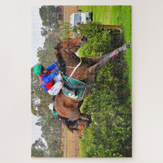 Steeplechase Pferd und Reiter über dem Sprung Puzzle (Vertikal)