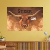 'Steer Clear' Longhorn Stretched Canvas Print Leinwanddruck (Insitu (Wohnzimmer))