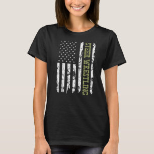 Steer Wrestling Patriotic American Flag Rodeo Bull T-Shirt