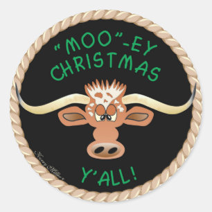 STEER WÜNSCHT EUCH EIN "MOO"~JEDER CHRISTMAS Y'ALL RUNDER AUFKLEBER
