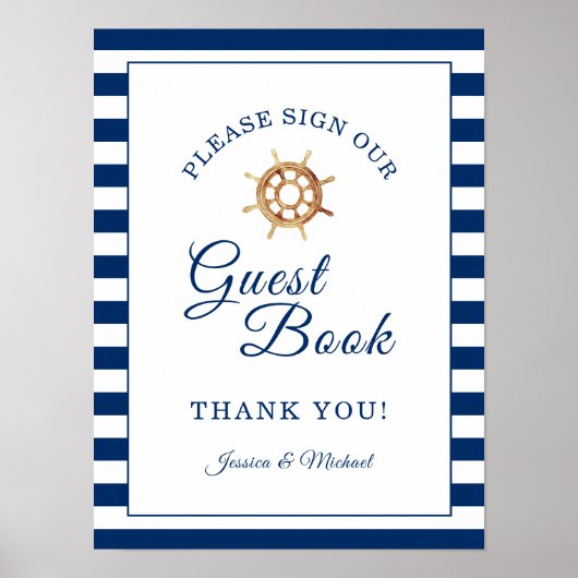 Steering Wheel Nautical Wedding Sign Guest Book Poster (Vorne)