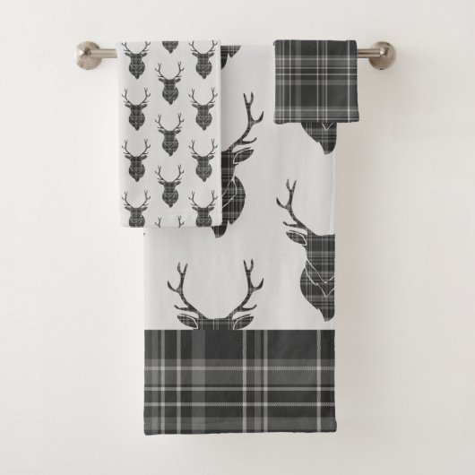 Steg Head and Grey Tartan Muster rustikal Badhandtuch Set (Insitu)