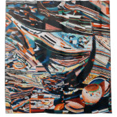 Steg mit braunem und blauem Holzschiff Duschvorhang (Vorderseite)