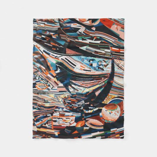 Steg mit braunem und blauem Holzschiff Fleecedecke (Vorderseite)