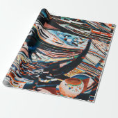 Steg mit braunem und blauem Holzschiff Geschenkpapier (Ungerollt)