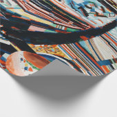 Steg mit braunem und blauem Holzschiff Geschenkpapier (Ecke)