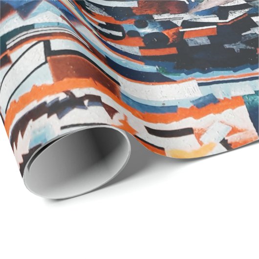 Steg mit braunem und blauem Holzschiff Geschenkpapier (Rolleneckpunkt)