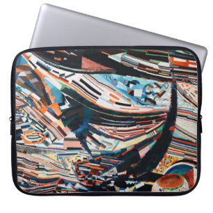 Steg mit braunem und blauem Holzschiff Laptopschutzhülle