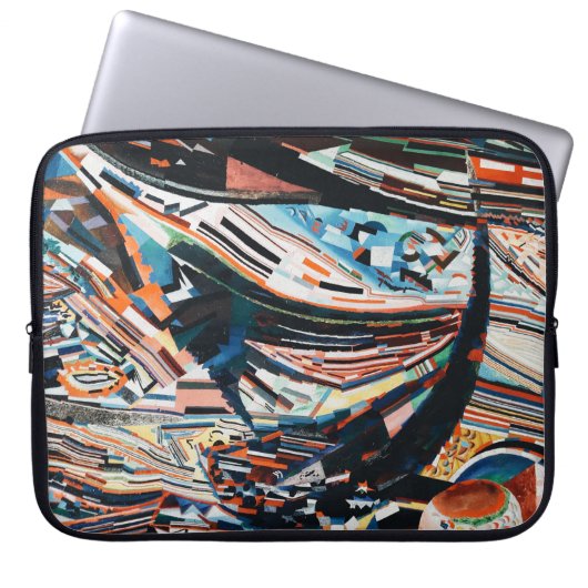 Steg mit braunem und blauem Holzschiff Laptopschutzhülle (Vorderseite)