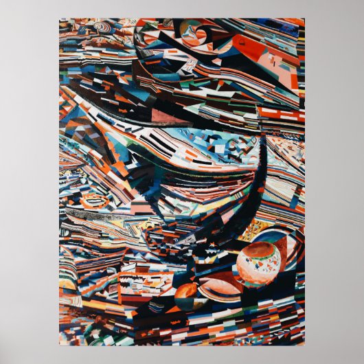 Steg mit braunem und blauem Holzschiff Poster (Vorne)