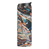 Steg mit braunem und blauem Holzschiff Thermosbecher (Nach links gedreht)