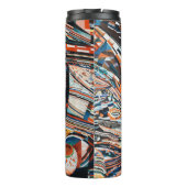 Steg mit braunem und blauem Holzschiff Thermosbecher (Rückseite)