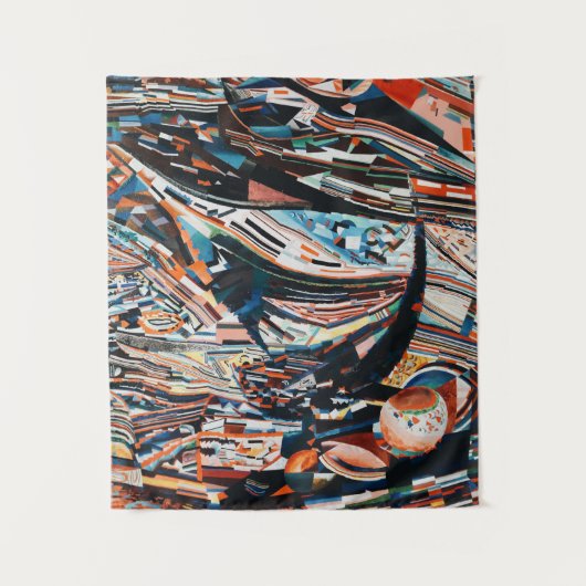 Steg mit braunem und blauem Holzschiff Wandteppich (Vorderseite)