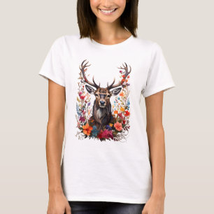 Steg Reh unter bunten Blüten der Blume T-Shirt