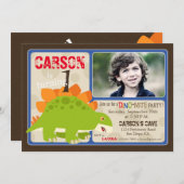 Stegosaurus Dinosaur Erster Geburtstag Einladung (Vorne/Hinten)