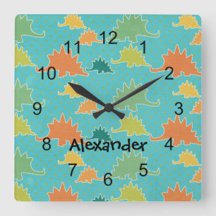 Stegosaurus Dinosaur Kids' Wall Clock Quadratische Wanduhr