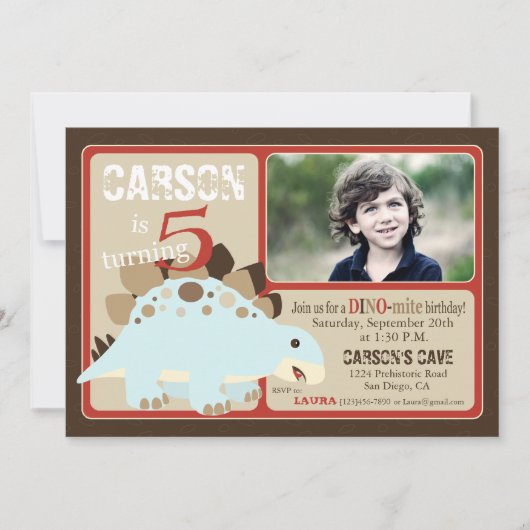 Stegosaurus Dinosaurier Fünfter Geburtstag Einladung (Vorderseite)