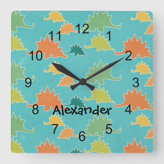 Stegosaurus Dinosaurier Kids Wall Clock Quadratische Wanduhr (Vorderseite)