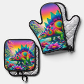 Stegosaurus Ofenhandschuh & Topflappen-Set (Vorderseite/Rückseite)