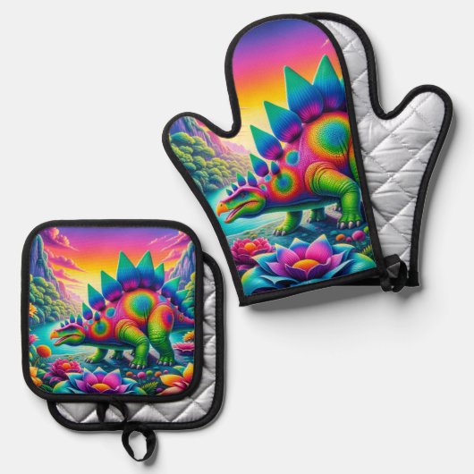 Stegosaurus Ofenhandschuh & Topflappen-Set (Vorderseite/Rückseite)