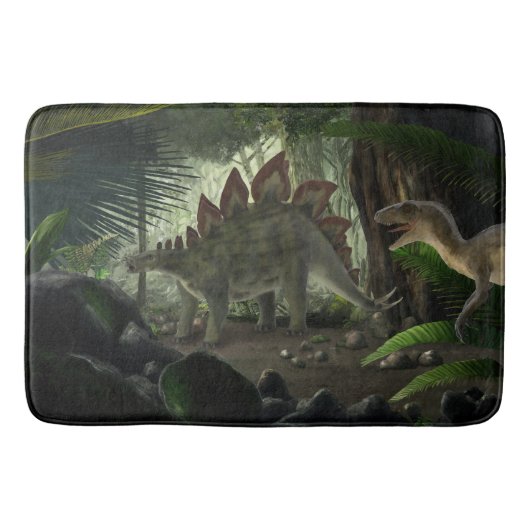 Stegosaurus und Deinonychus Dinosaurier Badematte (Vorderseite)