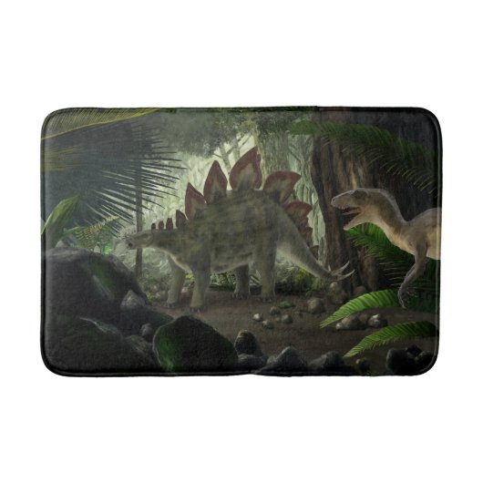 Stegosaurus und Deinonychus Dinosaurier Badematte (Vorderseite)