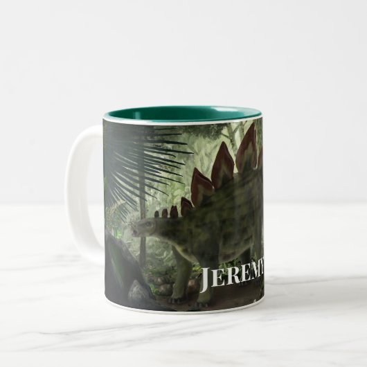 Stegosaurus und Deinonychus Dinosaurier Zweifarbige Tasse (Vorderseite Links)