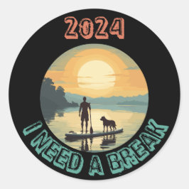 Steh auf Paddelbrett mit Hund surfen Runder Aufkleber