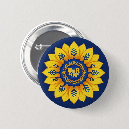 Steh mit Ukraine Sonnenblume blaue gelbe Flagge Button (Vorne & Hinten)