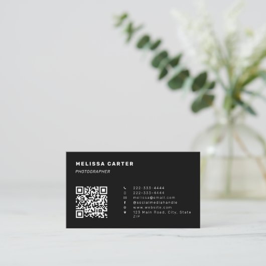 Stehe weg! | Easy QR Code & Logo | Schwarz | Minim Visitenkarte (Stehend Vorderseite)