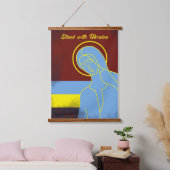 Stehen Sie mit dem Frieden in der Ukraine "Gelb bl Wandteppich Mit Holzrahmen (Schlafzimmer)