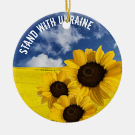 Stehen Sie mit der Ukraine gelb und blau mit Sonne Keramik Ornament