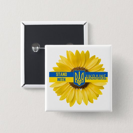 Stehen Sie mit der Ukraine Sonnenblumen und Triden Button (Vorne & Hinten)