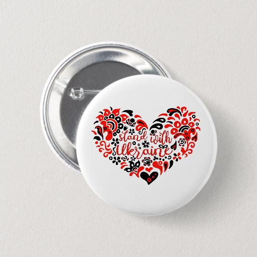 Stehen Sie mit ukrainischer Schrift und Herz Button (Vorne & Hinten)