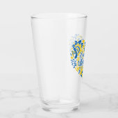 Stehen Sie mit ukrainischer Schrift und Herz Glas (Rechts)