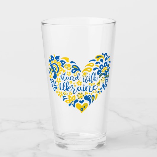 Stehen Sie mit ukrainischer Schrift und Herz Glas (Vorderseite)
