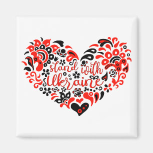 Stehen Sie mit ukrainischer Schrift und Herz Magnet