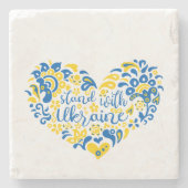 Stehen Sie mit ukrainischer Schrift und Herz Steinuntersetzer (Vorderseite)